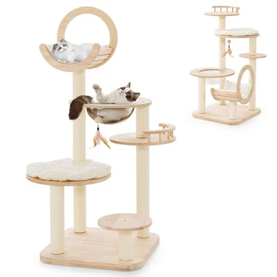 4-in-1 Building Block Cat Tree w/Padded Platform Hanging Toy Space Capsule Nest - Image 1 of 4