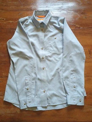 Camisa Orvis Mujer Mediana Azul Chambray Tech Trabajo Manga Larga Abotonada Foto 1 de 4