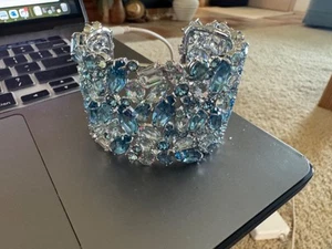 New Swarovski Gema Blue Mixed Cuts Rhodium Plated Cuff Bracelet - WOW! - Picture 1 of 11