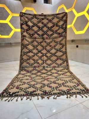 Vintage Moroccan Bjaad Rug 313x160cm – Handmade Wool Berber Carpet - Boujaad Rug - image 1 of 4