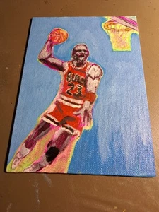 Blue Acrylic & Ink "Air Jordan" 5x7 Canvas 1/1 (Ooak) signed by artist - Picture 1 of 4
