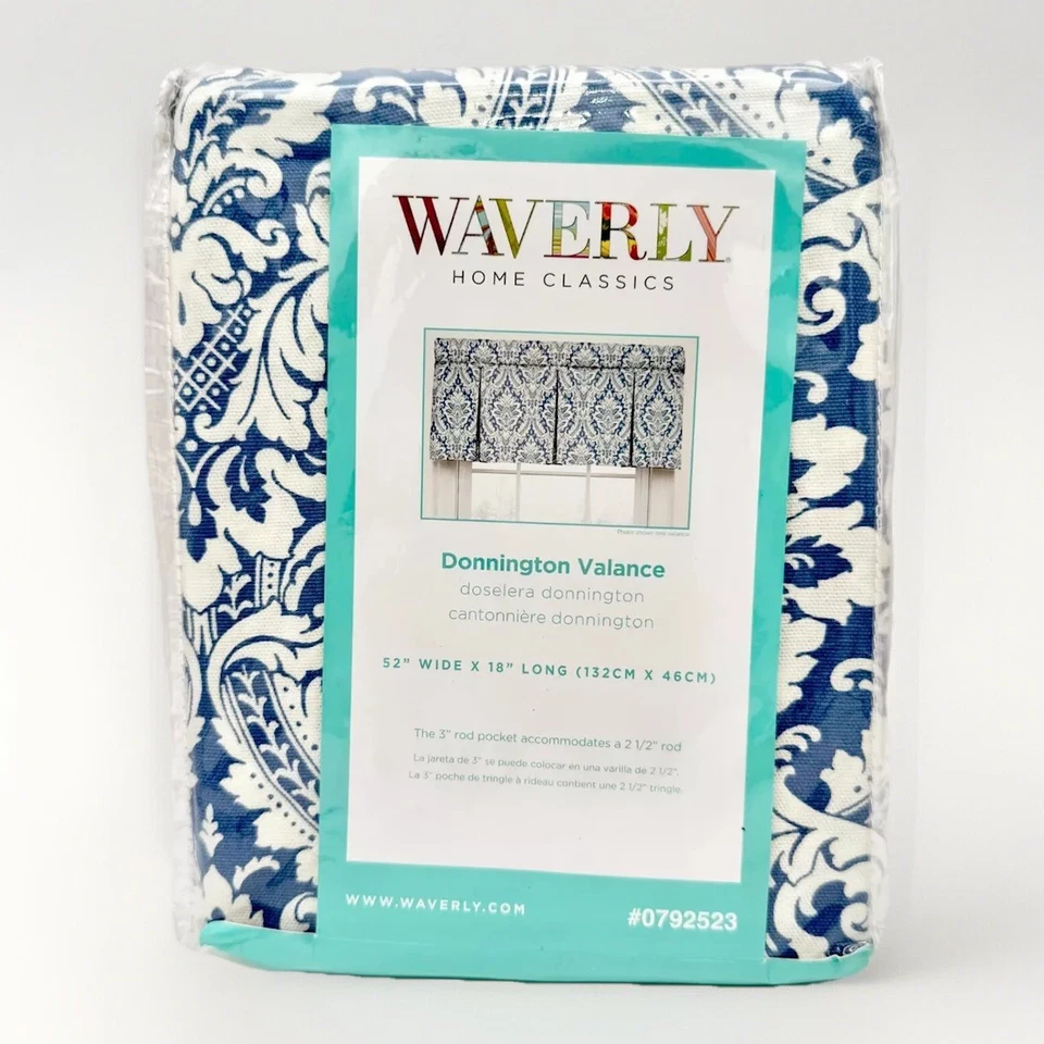 Waverly Donnington Valance Cornflower 52w X 20l Blue and White Pleated Buttons