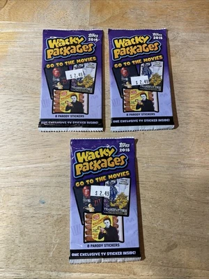 3 TOPPS 2018 WACKY PACKAGES GO TO THE MOVIES 3 STICKER PACKS  Factory Sealed - Image 1 of 4