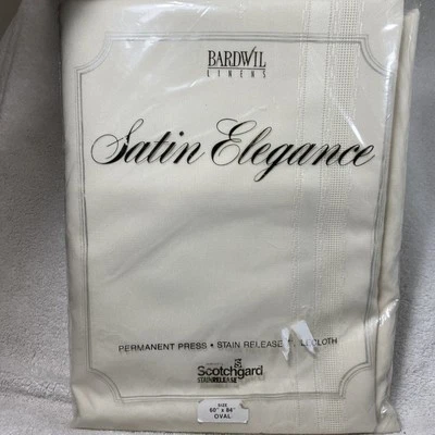Bardwil Linens Tablecloth Oval 60x84 Satin Elegance Stain Release Ivory - Image 1 of 4