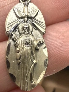 Vintage Beautiful Sterling Jesus, & Holy Spirit Dove, Medal Pendant - Picture 1 of 5