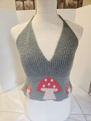 Top corto halter tejido XL negro rojo elástico sin espalda logotipo de setas retro Y2k  Foto 1 de 4