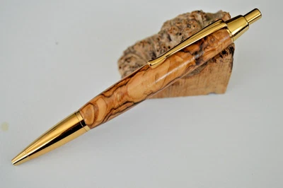 Druckkugelschreiber gedrechselt aus edlem Oliven Holz mit Geschenkbox - Bild 1 von 4