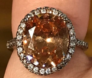 Sterling Silver 925 Halo Set Oval Tourmaline Ring Sz 6 Faceted Vermeil Vtg - Picture 1 of 8