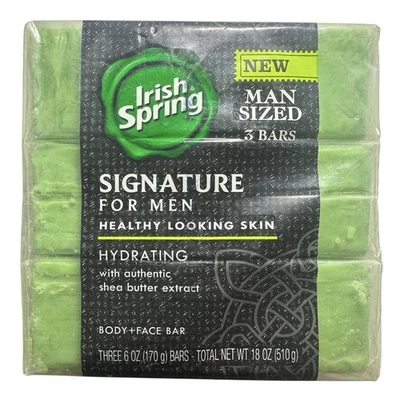 Irish Spring Signature for Men Hydrating Body + Face Bar 3-pack (6 oz Each) NEW - Image 1 of 4