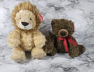 Aurora Coco Brown Teddy Bear & Lion Plush with Tags Set of 2 - Picture 1 of 6