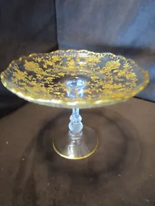 Antica composta con stelo in vetro Cambridge punta rosa incrostata oro 6" W. anni '30 - Foto 1 di 12