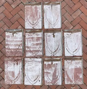 Lot of (10) RARE Antique VTG Embossed Shield Metal Steel Roof Shingles 15 sq/ft - Picture 1 of 24