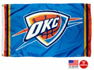 OKC Thunder Flag 3X5 Banner 3 x 5 Man Cave Flag New USA Tailgating Wall Dorm  - Picture 1 of 10