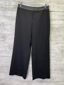 Club Monaco Wool Pants Size 0 Womens Black Low Rise Lamb Leather Trim - Picture 1 of 10