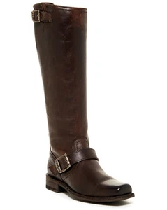 NEW FRYE Smith Engineer Buckle Knee-High Tall Dark Brown Leather Boot Size 6.5 B - Picture 1 of 12