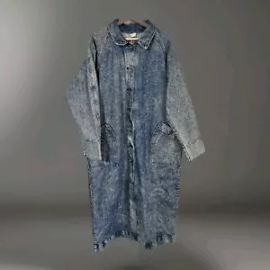 Oshkosh Vintage 80s Acid Wash Denim Trech Style Chore Coat Womems Size Large - Picture 1 of 19