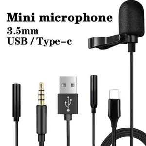 3.5mm /USB/Type C Omnidirectional Tie Clip on Lapel Lavalier Mini Mic Microphone - Picture 1 of 17