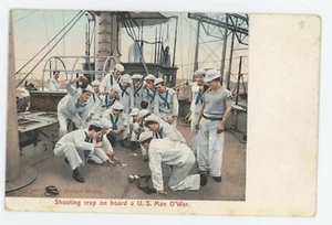 Sailors Playing Dice on Deck of U.S. Navy Man O'War Postcard Photo History - Picture 1 of 2