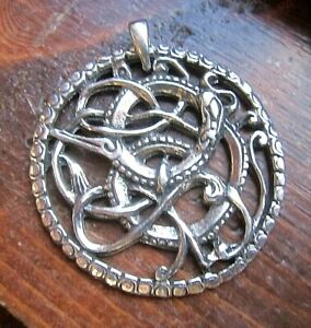 Medieval Norse Dragon Pewter Silver Pagan Fiery Cryptid Pendant Jewelry