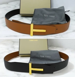 Tom Ford Belt Gold Unisex REVERSIBLE BLACK BROWN, For Mens 30 - 32 Pants Waist - Picture 1 of 9
