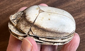 Vintage  3.5"  Egyptian SCARAB BEETLE Carved Stone Paperweight Hieroglyphics - Picture 1 of 9