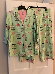 Nick & Nora Womens  Green Cropped Pajama Set Birds and Cages Size XXL NWT Gift