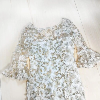 NWT - Adrianna Papell Metallic Embroidered Sheath Dress White/Gold 6 Wedding Mid - Image 1 of 4
