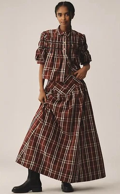 Anthropologie Maeve Maxi Skirt Women Drop Waist Taffeta Preppy Boho Size 2 New - Image 1 of 4