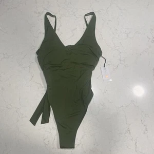 NWT Shade & Shore Women's Drawstring One Piece Swimsuit Swimwear, Green Medium - Picture 1 of 8