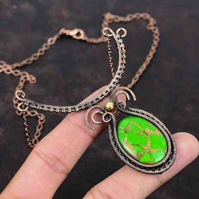 Womens day Deal Copper Green Turquoise Gemstone Wire Wrapped New Necklace Copper - Image 1 of 4