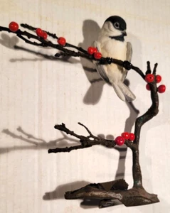 RARE Solid Bronze & Porcelain Boehm Chickadee w/ Winter Berries Statue Figurine - Picture 1 of 8