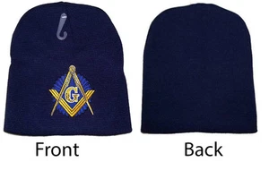 8" NAVY MASONIC EMBROIDERED WINTER BEANIE SKULL CAP mason hat - Picture 1 of 2