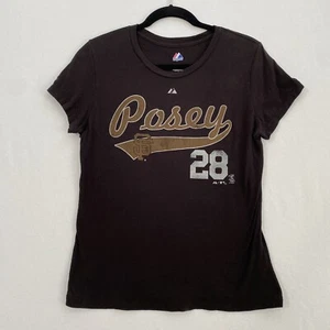 Women's San Francisco Giants Buster Posey Brown 28 T-Shirt Size L Majestic - Picture 1 of 7