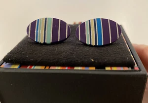 Paul Smith 100 % authentische ovale Manschettenknöpfe mehrfarbig gestreift Neu im Karton - Bild 1 von 4