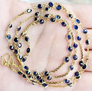 Collar Vintage Tailandés 49% Oro Gemas Zafiro Azul Hecho a Mano Joyería Real 7.9g 25" - Imagen 1 de 6