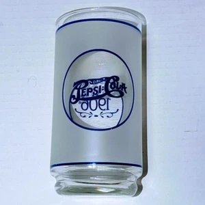 Drink Pepsi Cola Circa 1906 Vintage 2000's Blue Trim White Frosted Clear Glass - Picture 1 of 4