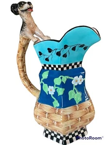 Vntg House of Hatten Peggy Fairfax Herrick Majolica Ceramic Pitcher Puppy Handle - Picture 1 of 4