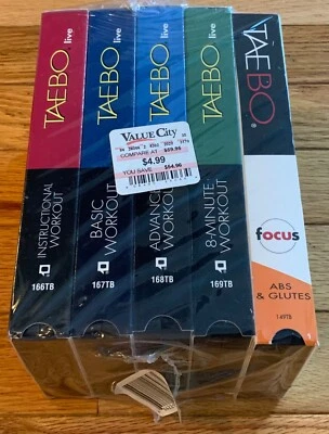 Billy Blanks Tae Bo Live! Set of 5 VHS Basic 8-Minute Advanced Abs & Glutes New - Image 1 of 4