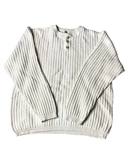 Vintage Bill Blass Sweater Men's L Beige Hand Framed Knit Henley Made In USA - Picture 1 of 9