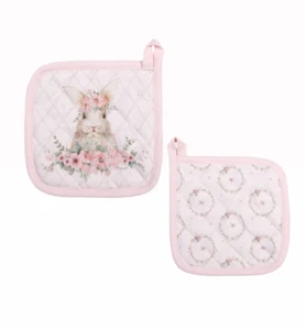 Set of 2 pot flaps coasters pot coasters 20x20 cm 16x16cm pink cotton - Picture 1 of 6