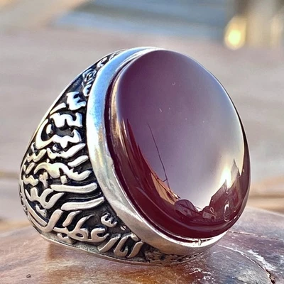 Anillo islámico de plata esterlina 925 para hombre kapidy yemení ágata piedra aqeeq عقيق كبدي Foto 1 de 4