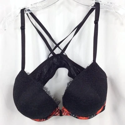 Victoria's Secret Bombshell Push-Up Bra 38C Black Red Plaid Lace Front Closure - Image 1 of 4