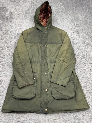 Barbour Jacket Women 10 Beadnell Wax Sage Green Hooded Military Parka Chore Coat - Image 1 of 4