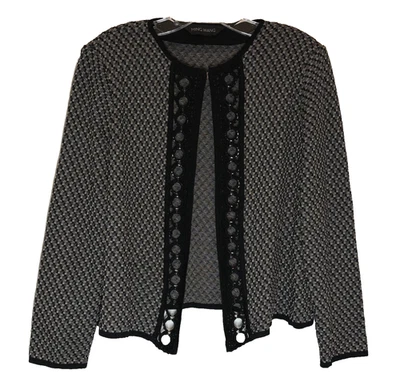 Jaqueta suéter cardigã feminina Ming Wang acabamento com ilhó bordado malha aberta - Imagem 1 de 4