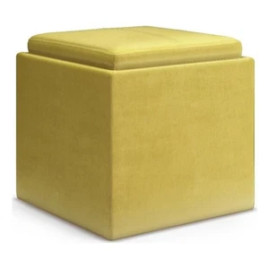 Rockwood 17" Wide Cube Storage Ottoman with Tray in Dijon Yellow Velvet Fabric - Picture 1 of 8