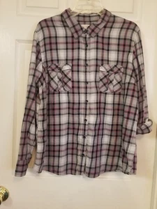 Faded Glory Top XXL 20 grau lila Flanell Kragen Full Bttn lang RollTab Slvs  - Bild 1 von 9