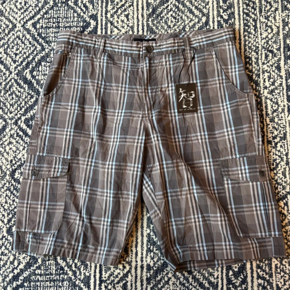 Pantalones cortos cargo a cuadros Age of Wisdom para hombre talla 36 gris azul Foto 1 de 4