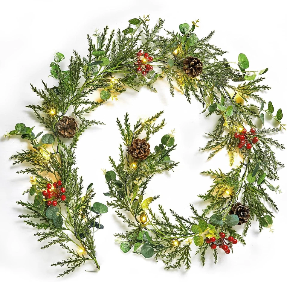 Brightown Pre-Lit Christmas Garland with Lights 6 Feet 20 LED Battery Operated