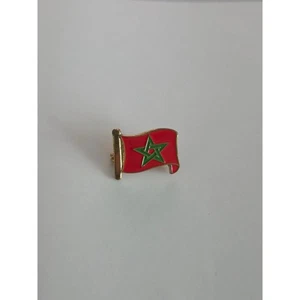 Vintage 1960s-80s Moroccan Flag Brass Enamel Lapel Pin – Souvenir Memorabilia - Foto 1 di 2
