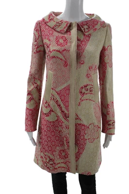 Abrigo de mujer Elie Tahari floral beige con cuello talla XS Foto 1 de 4